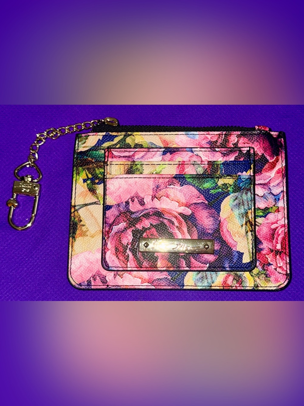 Betsey Johnson Multicolor Floral Card Case with Gold Nameplate